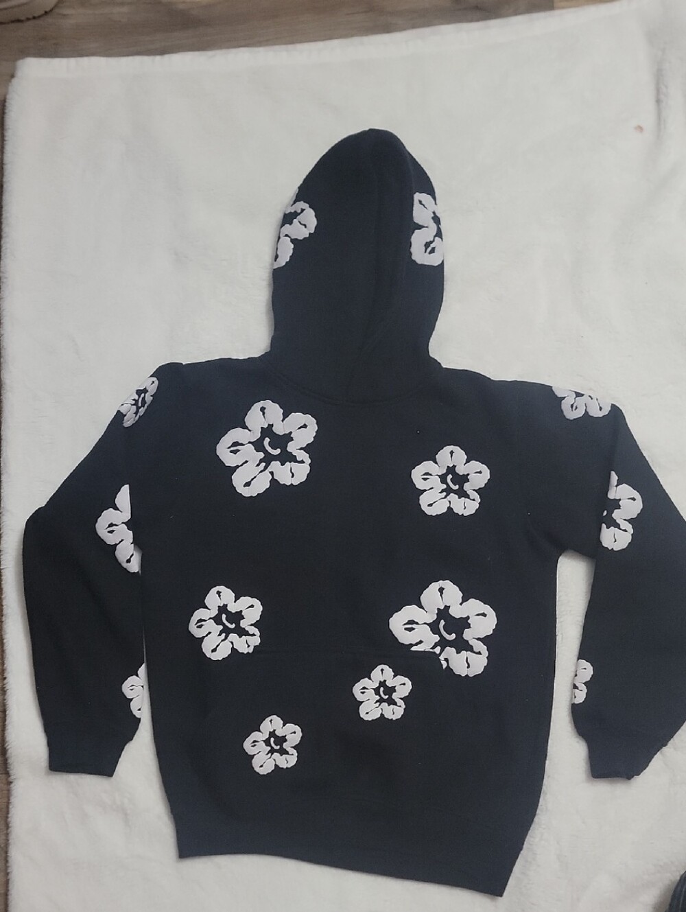 Black Hoodie with White Floral Print Brand Denim Tears Size 10-12